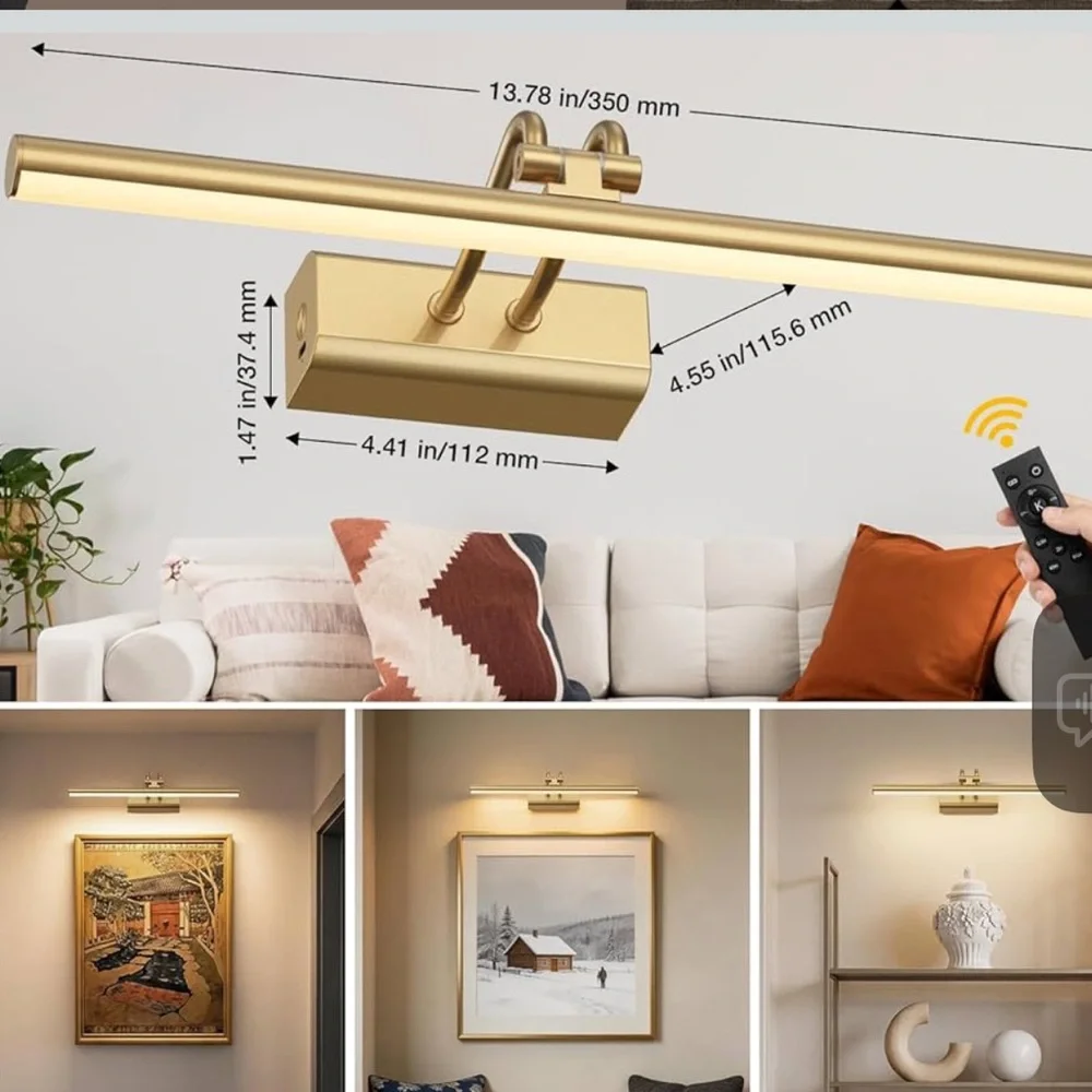 Battery operated picture light for wall 4000mah cordless wall lamp for painting
